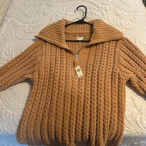 Aerie Cozy Camel Cable Knit Sweater